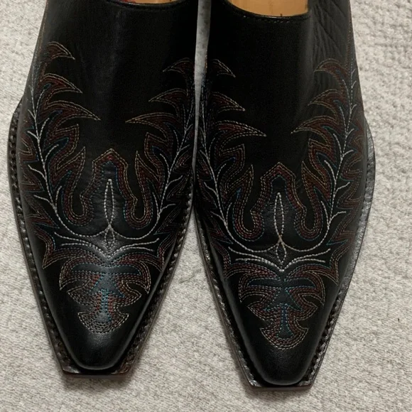 Black Embroidered Leather Mules by Spirituous - Picture 3 of 9